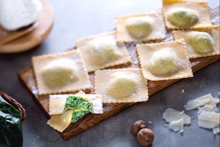 Ricotta and spinach ravioli