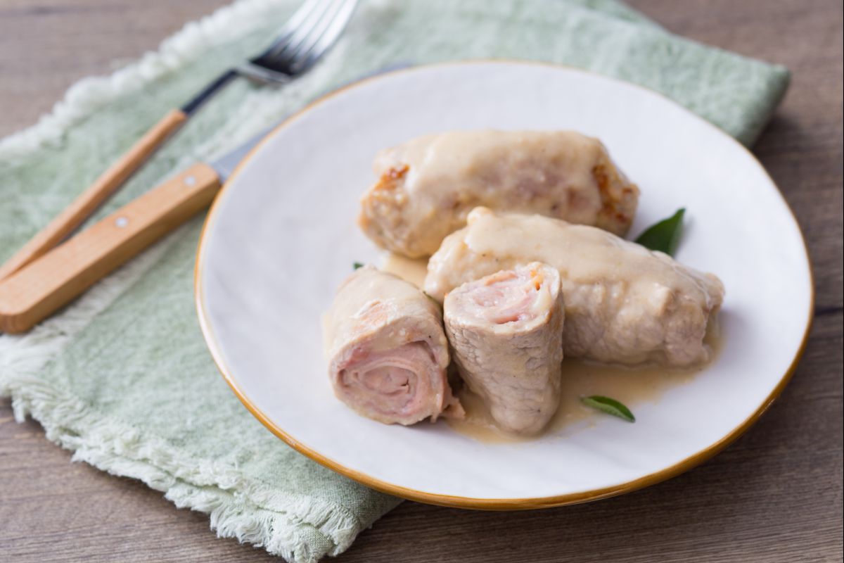 Ham and cheese-filled veal rolls