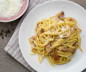 Spaghetti Carbonara (Spaghetti with guanciale and eggs)