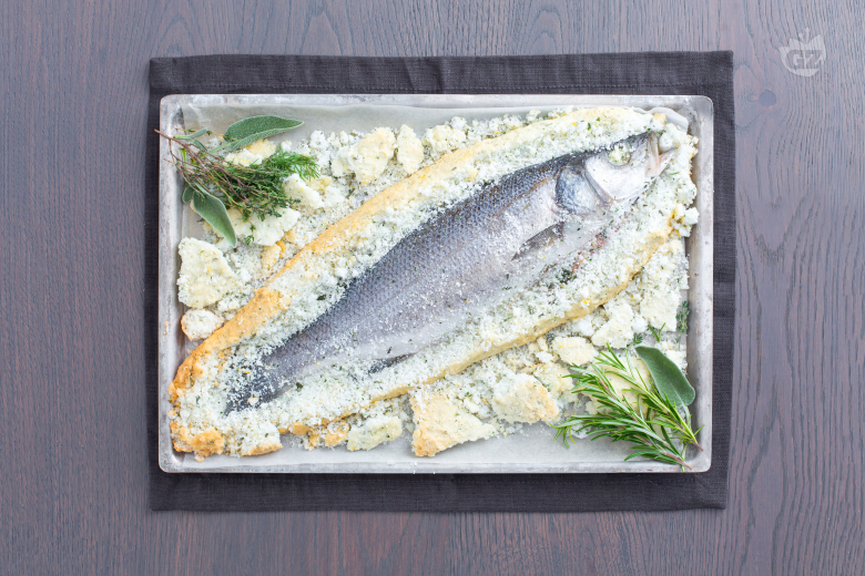 Sea bass in a herb salt crust