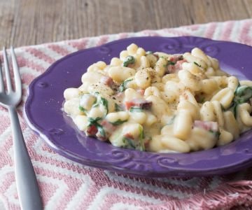 Cavatelli with speck, creamy potatoes and arugula