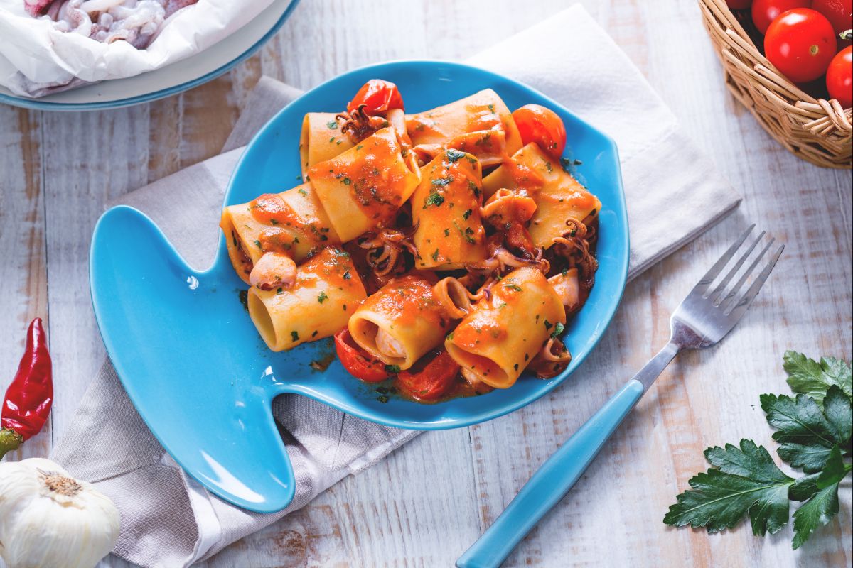 Paccheri pasta with calamari