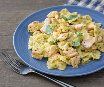 Cold pasta salad with salmon