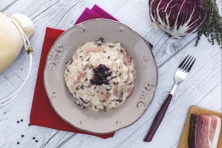 Speck, radicchio, and caciocavallo risotto