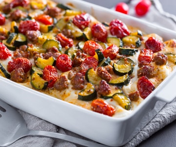 Zucchini, tomato and sausage lasagna