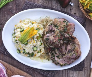 Turkey shanks with risotto