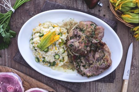 Turkey shanks with risotto