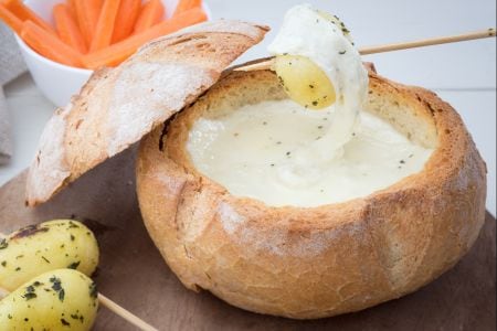 Cheese fondue bread bowl