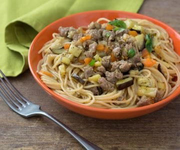 Eggplant and sausage pasta