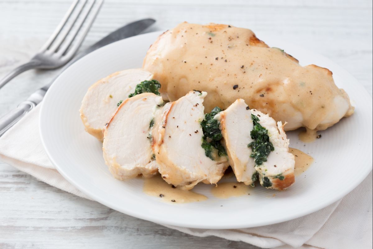 Spinach and ricotta stuffed chicken breast