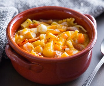 Pasta and potatoes with provola and pancetta