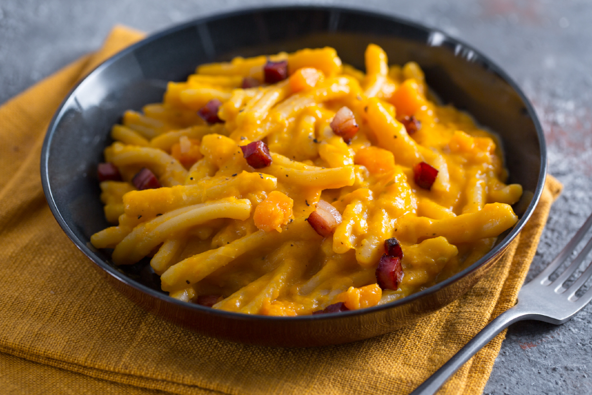 Pasta with butternut squash and speck