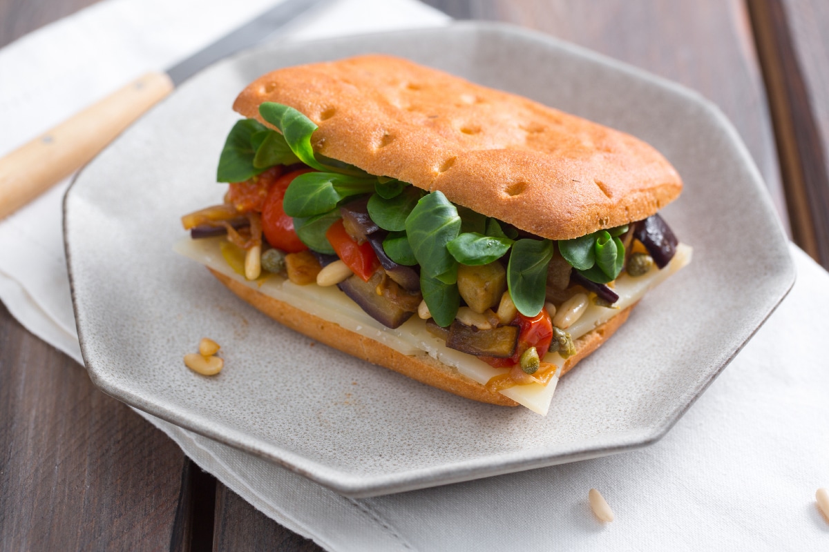 Gluten-free focaccia with caponata