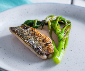 Mackerel with turnip greens and hazelnuts