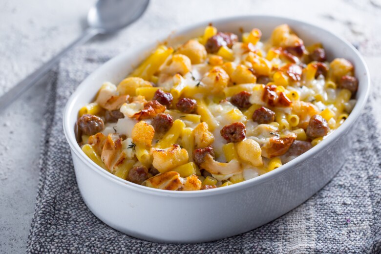 Cauliflower and sausage pasta bake