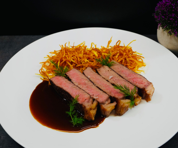 Roast Beef with Celery Root Puree and Crispy French Fries