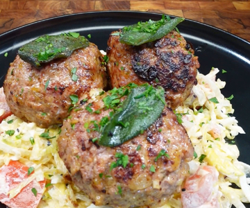 Stuffed Meatballs with Salad and Tomatoes