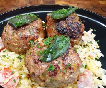 Stuffed Meatballs with Salad and Tomatoes