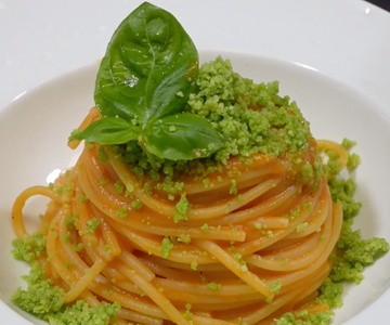 Spaghetti with Tomato Sauce and Basil Parmigiano