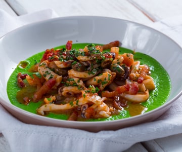 Cuttlefish with Peas and Bacon