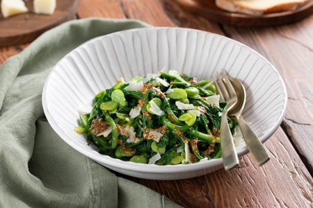 Warm broad bean and chicory salad