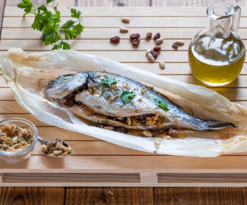 Baked Sea Bream Sicilian Style