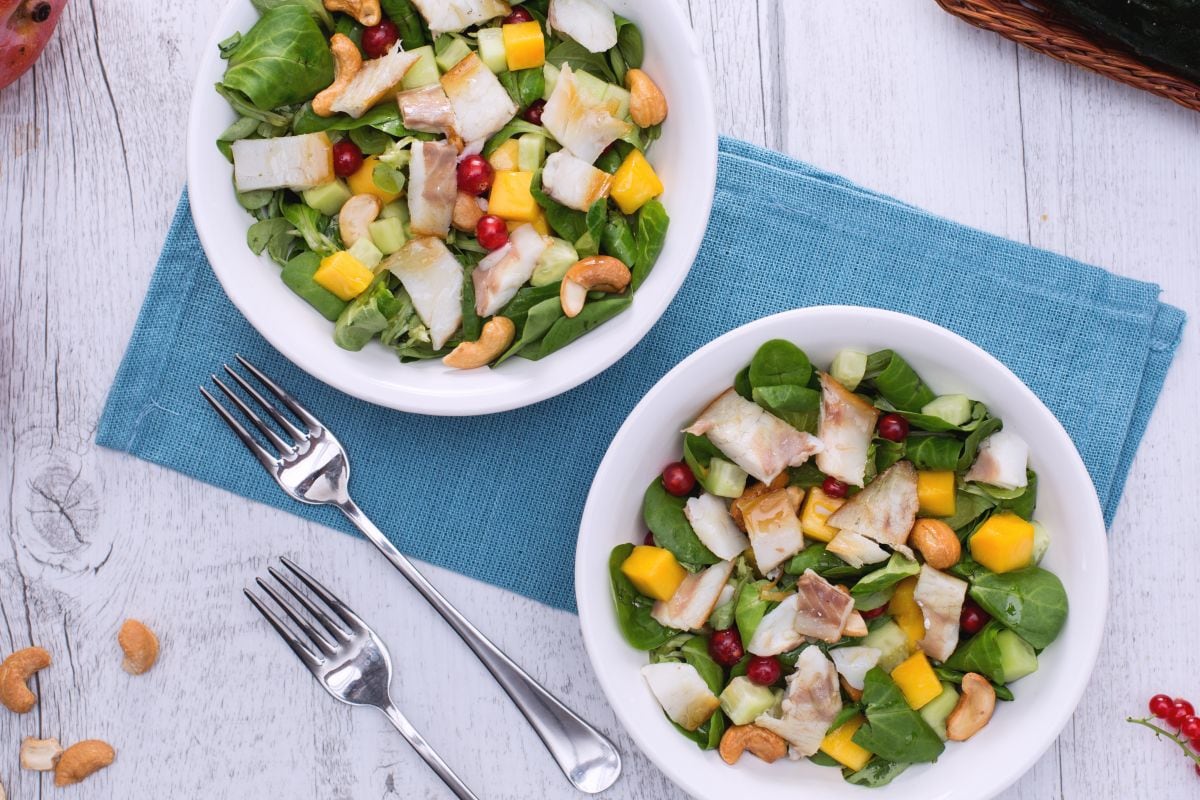 Smoked Sea Bass Salad with Mango and Nuts