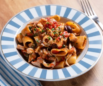 Seafood puttanesca-style calamarata