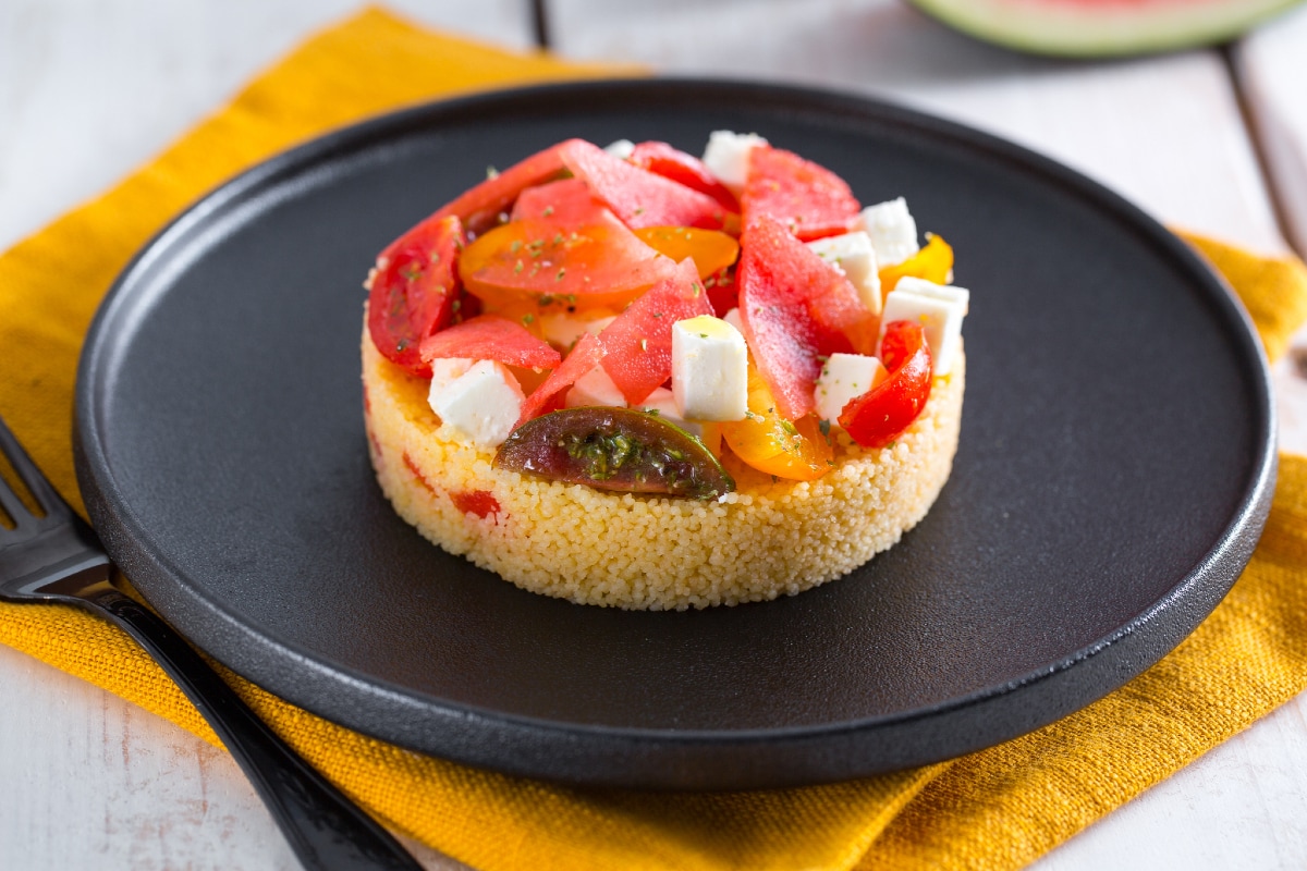 Couscous with watermelon, feta, and cherry tomatoes