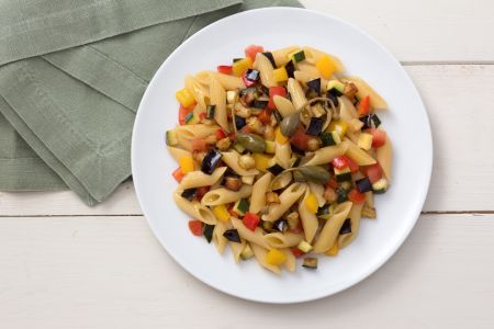 Cold pasta with vegetable caponata