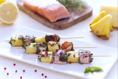 Pineapple and Lemon Salmon Skewers