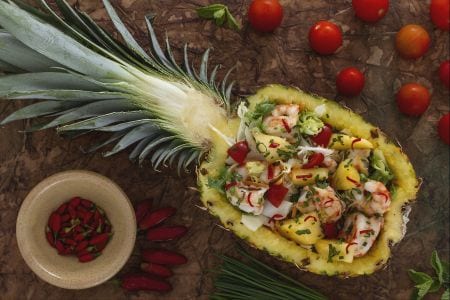 Salad with Shrimp in Pineapple