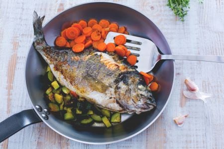 Sea bream in a pan