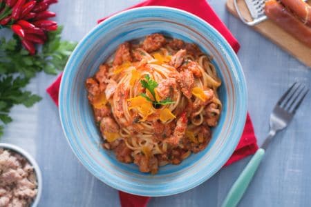 Pasta with tuna anchovies and bottarga