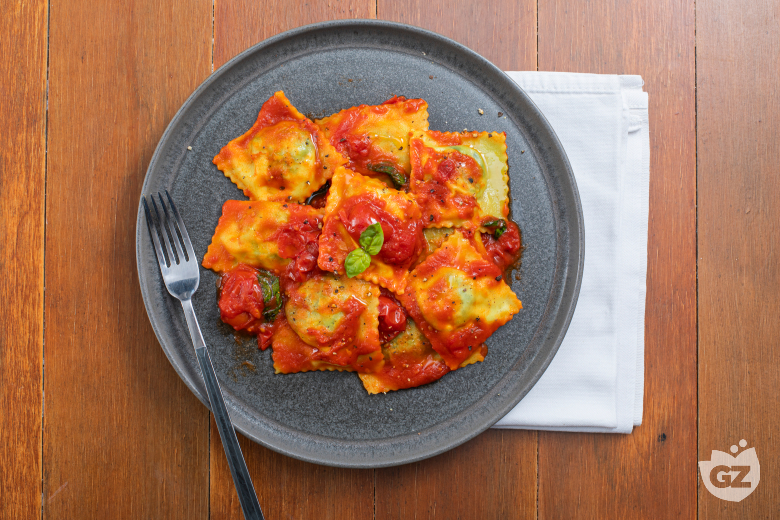 Potato and Herb Ravioli with Sauce