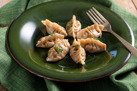 Chinese Vegetarian Dumplings in a Pan