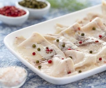 Swordfish Carpaccio with Green and Pink Peppercorns