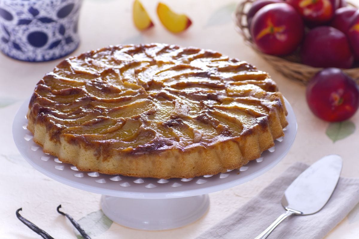 Upside-down peach and amaretti cake