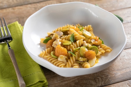 Pasta with Shi Drum, Trombetta Zucchini, and Yellow Cherry Tomatoes