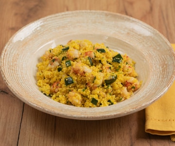 Saffron couscous with zucchini and shrimp