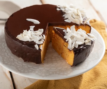 Cake with carrots, coconut, and chocolate