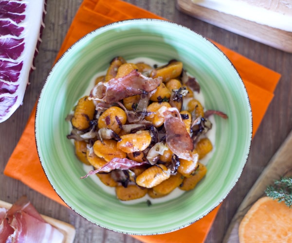 Sweet potato gnocchi with radicchio and speck