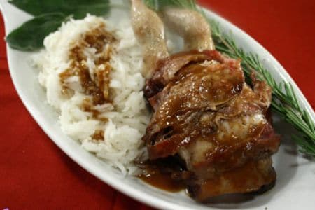 Quails with Bacon Cloak and Rice