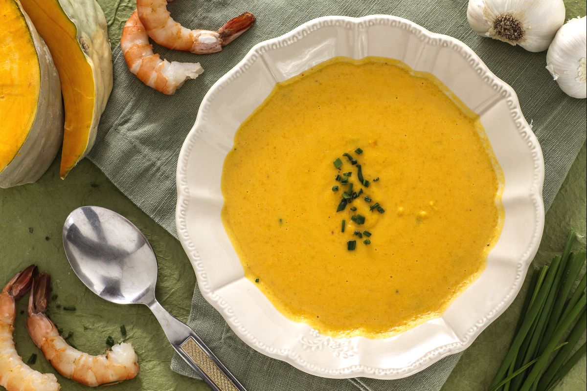 Pumpkin soup with shrimp