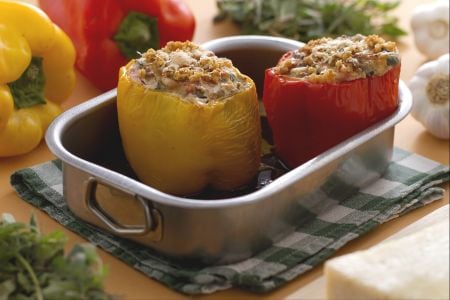 Stuffed Peppers with Ricotta, Eggplants, and Pine Nuts