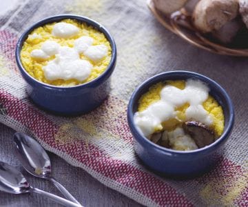 Gratinated polenta and porcini mushroom terrines