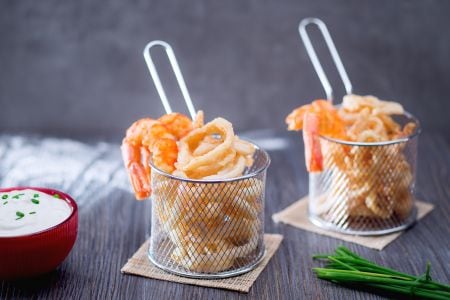 Mixed fried calamari and shrimp with mayonnaise and yogurt sauce