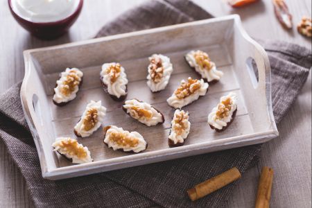 Dates filled with mascarpone and walnuts