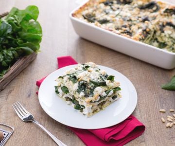 Lasagna with pesto cream, ricotta, and spinach