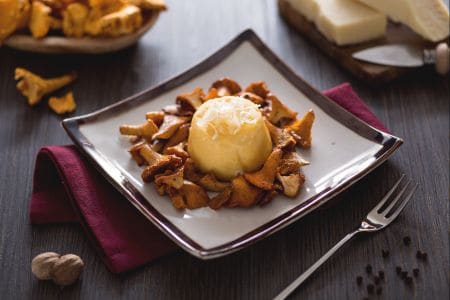 Grana Cheese Flan with Chanterelle Mushrooms